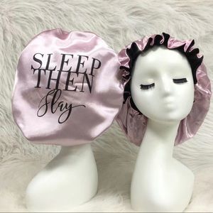 Adult Reversible silk bonnet “Sleep then Slay”